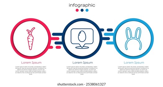 Set line Carrot, Speech bubble with easter egg and Mask with long bunny ears. Business infographic template. Vector