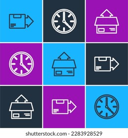 Set line Carton cardboard box,  and Clock icon. Vector