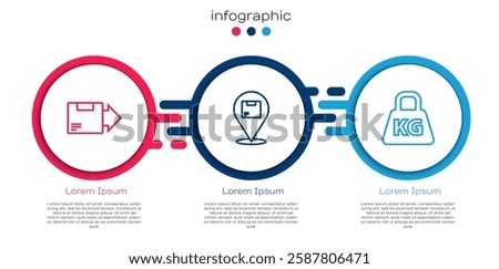 Set line Carton cardboard box, Location with and Weight. Business infographic template. Vector