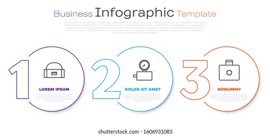 Set line Case or box container for wobbler, Gauge scale and First aid kit. Business infographic template. Vector