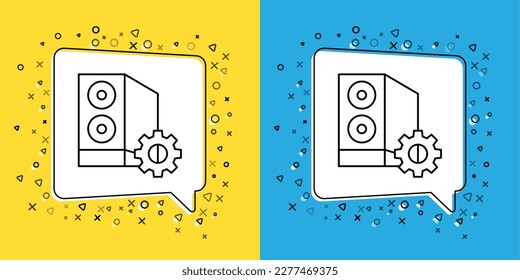 Set line Case of computer setting icon isolated on yellow and blue background. Computer server. Workstation. Adjusting, service, maintenance, repair, fixing.  Vector