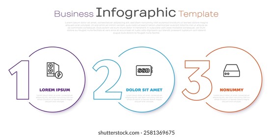 Set line Case of computer, SSD card and Server, Data, Web Hosting. Business infographic template. Vector