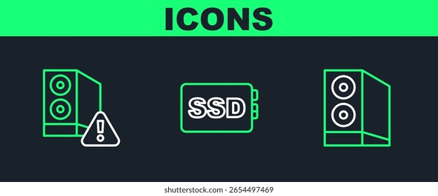 Definir a linha Caso do computador e ícone da placa SSD. Vetor