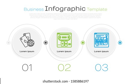 Set line Casino chip and playing cards, Online poker table game and Online slot machine. Business infographic template. Vector