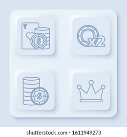 Set line Casino chip and playing cards, Casino chips, Casino chip with dollar and Crown. White square button. Vector