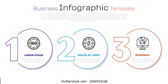 Set line Casino chips, Casino chip with dollar and Online poker table game. Business infographic template. Vector