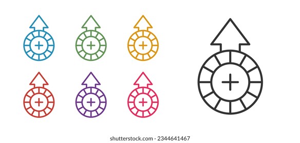 Ponga en línea el icono de fichas del Casino aislado en fondo blanco. Juego de casino. Indique los iconos en colores. Vector
