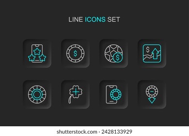 Set line Casino chips, Online sports betting, slot machine with clover, Financial growth increase, Football money, dollar and  icon. Vector