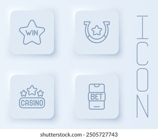 Set line Casino win, Horseshoe, signboard and Online sports betting. White square button. Vector