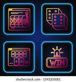 Set line Casino win, Online poker table game, Online slot machine with lucky sevens jackpot and Game dice. Gradient color icons. Vector