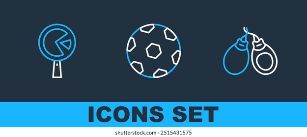 Set line Castanets, Omelette in frying pan and Football ball icon. Vector