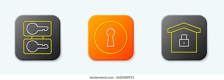 Set line Casting keys, Keyhole and House under protection icon. Vector