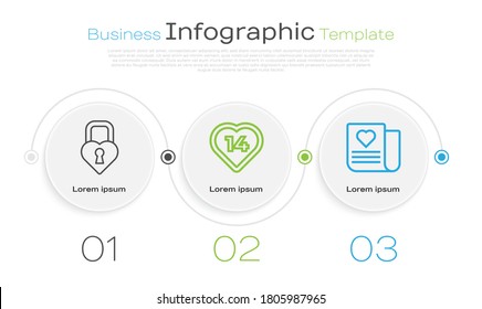 Colocar el castillo en forma de corazón, corazón y sobre con el corazón de San Valentín. Plantilla de infografía de negocios. Vector