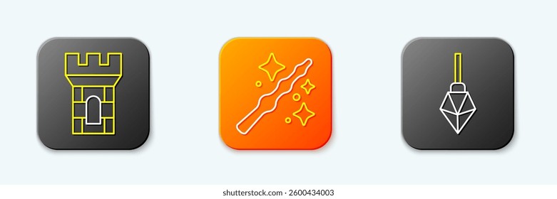 Set line Castle tower, Magic wand and stone icon. Vector