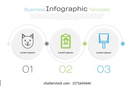 Set line Cat, Clipboard with medical clinical record pet and Dustpan. Business infographic template. Vector