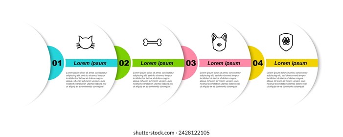 Set Line Katze, Hundeknochen und Tierkrankenversicherung. Vorlage für Geschäftsinfografien. Vektor