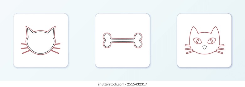 Set line Cat,  and Dog bone icon. Vector