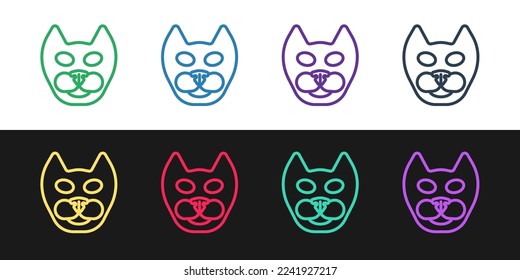 Set line Cat icon isolated on black and white background.  Vector