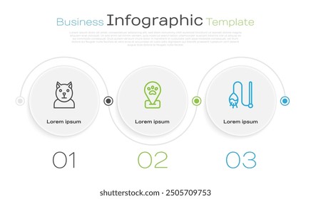 Set line Gato, Locación mascota aseo y juguete para mascotas. Plantilla de infografía de negocios. Vector