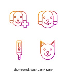 Set line Cat, Medical digital thermometer, Veterinary clinic symbol and Dog. Gradient color icons. Vector