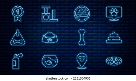 Fijar la nariz del gato, mierda, nada, tazón de comida para mascotas, collar del perro, símbolo de premio, hueso y el icono del poste de rasguño. Vector