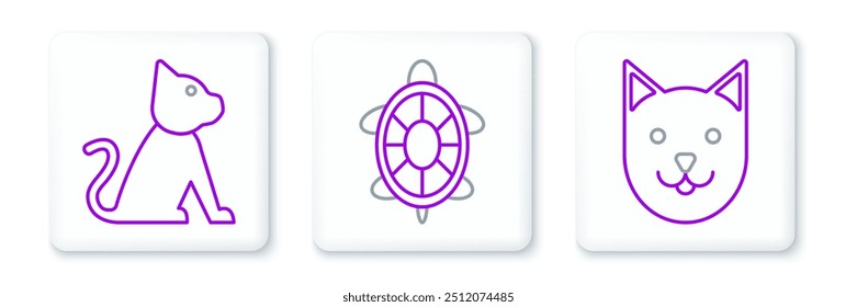 Set line Cat,  and Turtle icon. Vector