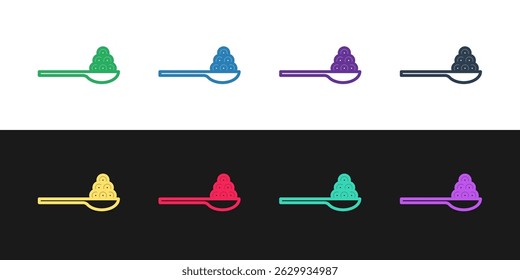 Set line Caviar on a spoon icon isolated on black and white background.  Vector