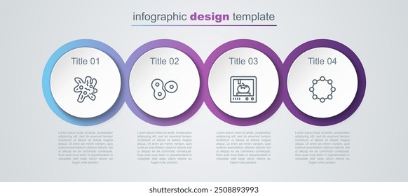 Set line Cell, division, 3D printing technology and Chemical formula. Business infographic template. Vector