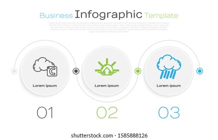 Set line Celsius and cloud, Sunrise and Cloud with rain. Business infographic template. Vector