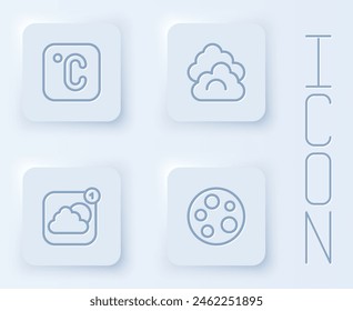 Set line Celsius, Cloud, Weather forecast app and Moon. White square button. Vector