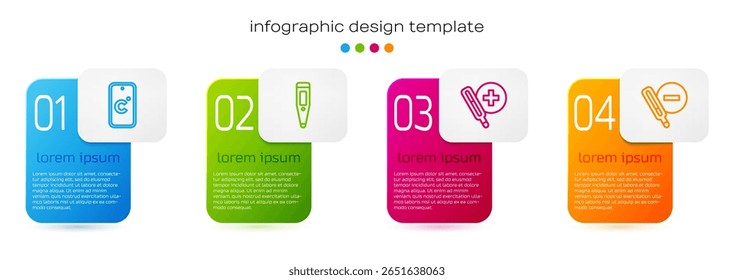 Set line Celsius, Termômetro digital, Médico e . Modelo de infográfico comercial. Vetor