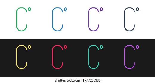Set line Celsius icon isolated on black and white background. Vector Illustration