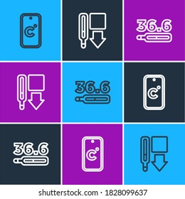 Set line Celsius, Medical thermometer and  icon. Vector