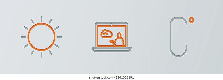 Legen Sie die Zeile Celsius, Sonne und Wetter Vorhersage Symbol. Vektorgrafik