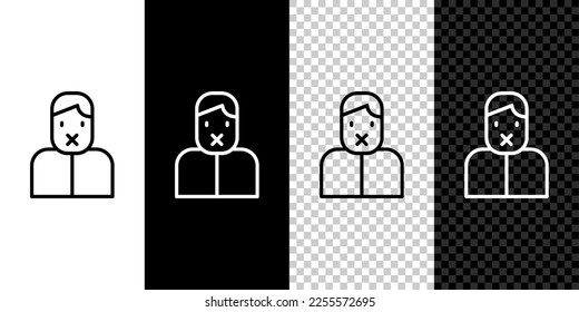 Set line Censor and freedom of speech concept icon isolated on black and white background. Media prisoner and human rights concept. Tied mouth.  Vector