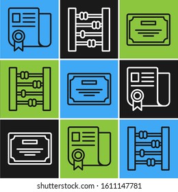 Set line Certificate template, Certificate template and Abacus icon. Vector