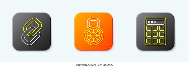 Definir link de cadeia de linha, combinação segura bloqueio e senha ícone de proteção. Vetor