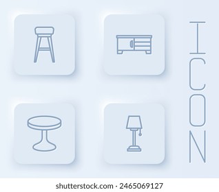 Set line Chair, TV table stand, Round and Floor lamp. White square button. Vector