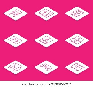Set line Chair, Wardrobe, Furniture nightstand, TV table, Armchair and Sofa icon. Vector