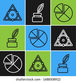 Set line Chalkboard, Abacus and Chalkboard icon. Vector