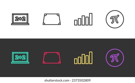 Set line Chalkboard, Acute trapezoid shape, Graph, schedule, chart, diagram and Pi symbol on black and white. Vector