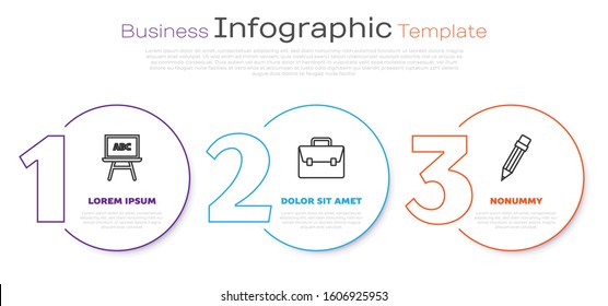 Set line Chalkboard, Briefcase and Pencil with eraser. Business infographic template. Vector