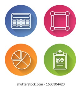 Set line Chalkboard, Chalkboard with diagram, Abacus and Mathematics function sine. Color circle button. Vector