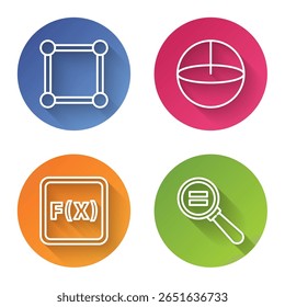 Definir o quadro com diagrama, calculadora, solução de equação e clipe de papel. Botão de círculo de cor. Vetor