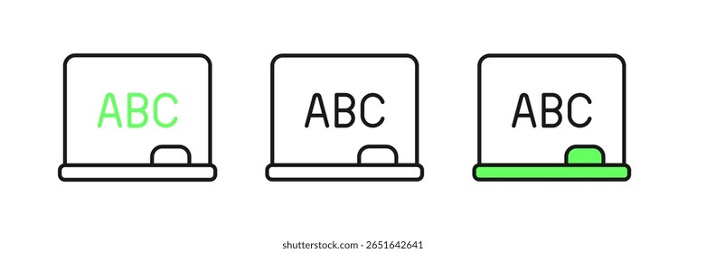 Establecer línea icono de pizarra aislado sobre fondo blanco. Letrero de pizarra escolar.  Vector