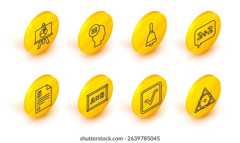 Set line Chalkboard, Open book, Calculation, Infinity, Graph, schedule, chart, diagram, Test or exam sheet,  and XYZ Coordinate system icon. Vector