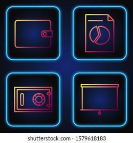 Set line Chalkboard, Safe, Wallet and Document with graph chart. Gradient color icons. Vector