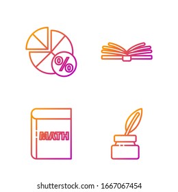 Set line Chalkboard, Triangle math, Equation solution and Mobile calculator interface. Gradient color icons. Vector