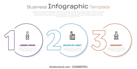 Set line Champagne bottle, Beer and beer can and Whiskey. Business infographic template. Vector