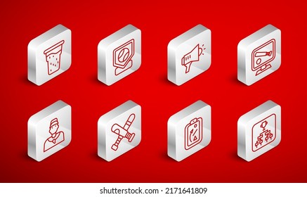 Set line Championship tournament bracket, Baseball base, Megaphone, Monitor with baseball game, Planning strategy, Glass of beer, Crossed bat and coach icon. Vector